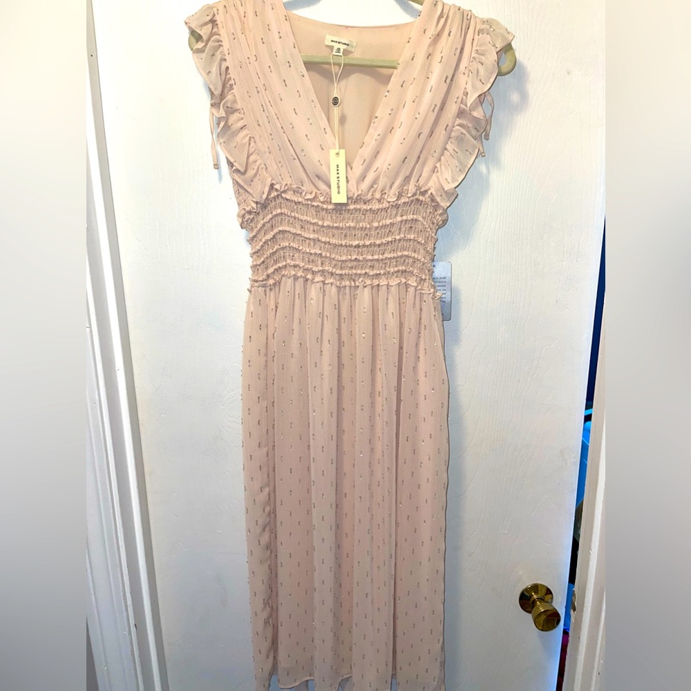 Max Studio Sleeveless V-Neck Dot Dress Cameo